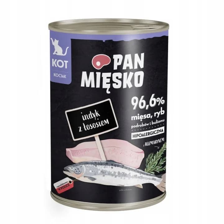 Pan Mięsko Karma mokra dla kociąt Indyk z łososiem – 400 g