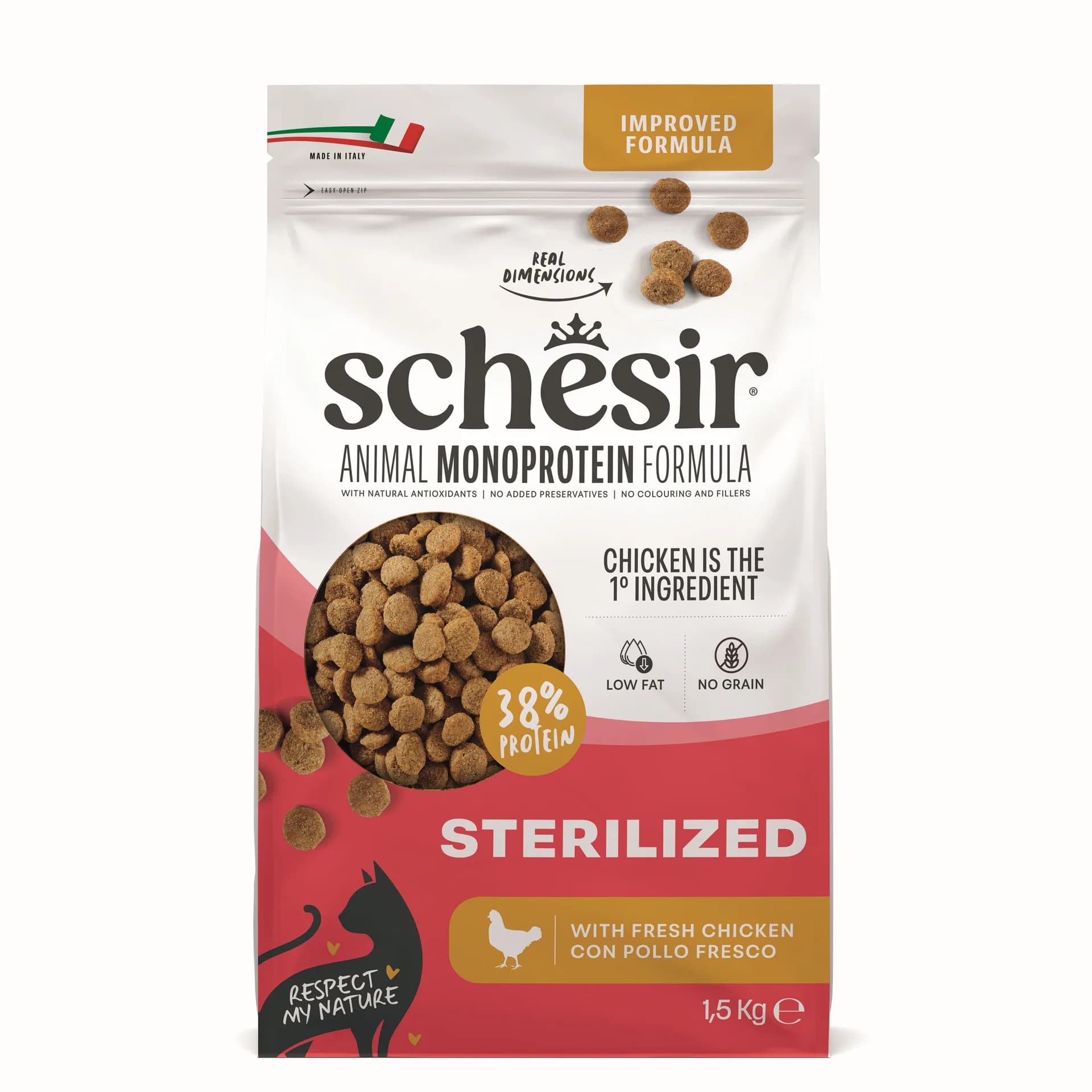 Schesir Animal Monoprotein Formula Sterilized karma sucha dla kota po sterylizacji kurczak worek – 15 kg