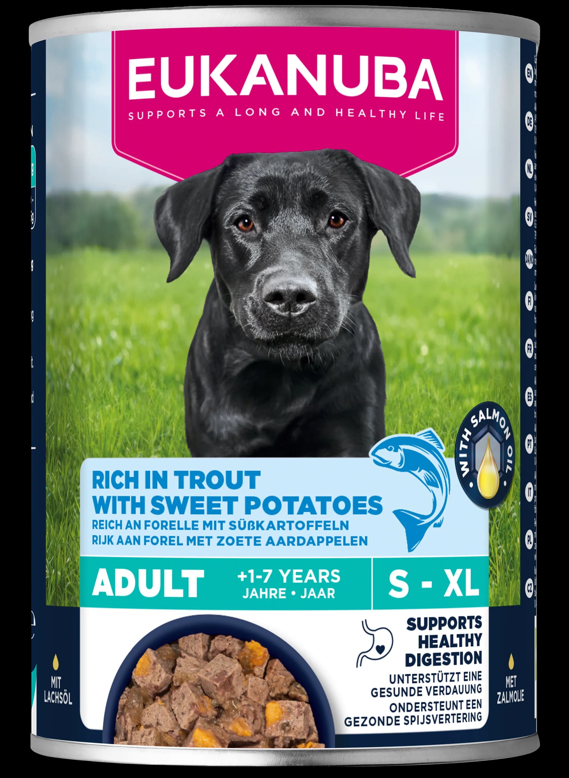 Eukanuba mokra karma mokra dla dorosłych psów wszystkich ras pstrąg i batat 400 g