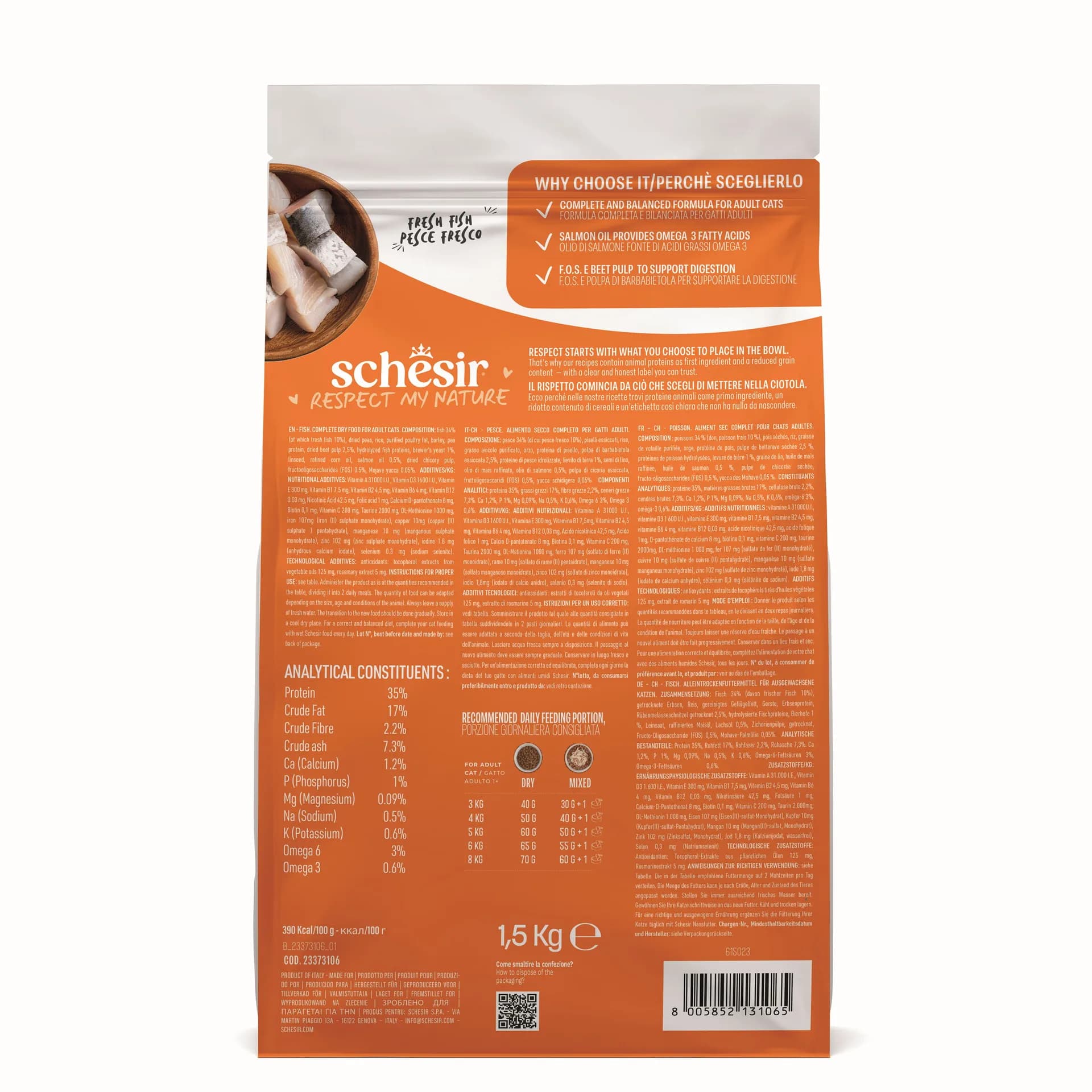 Schesir Animal Monoprotein Formula karma sucha dla dorosłego kota ryby – 15 kg
