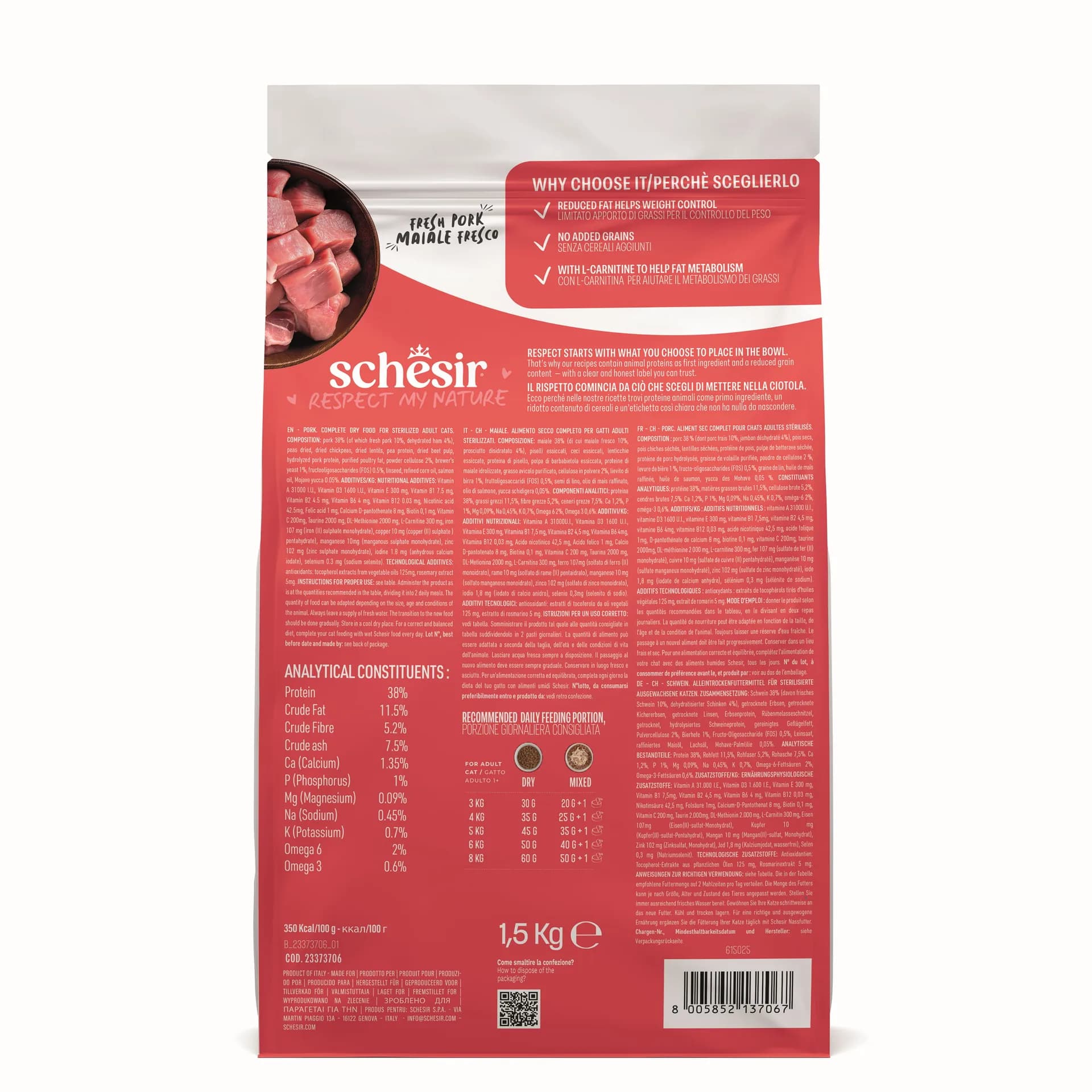 Schesir Animal Monoprotein Formula Sterilized karma sucha dla kota po sterylizacji szynka worek – 15 kg