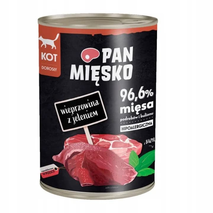 Pan Mięsko Karma mokra dla kota Wieprzowina z jeleniem – 400 g