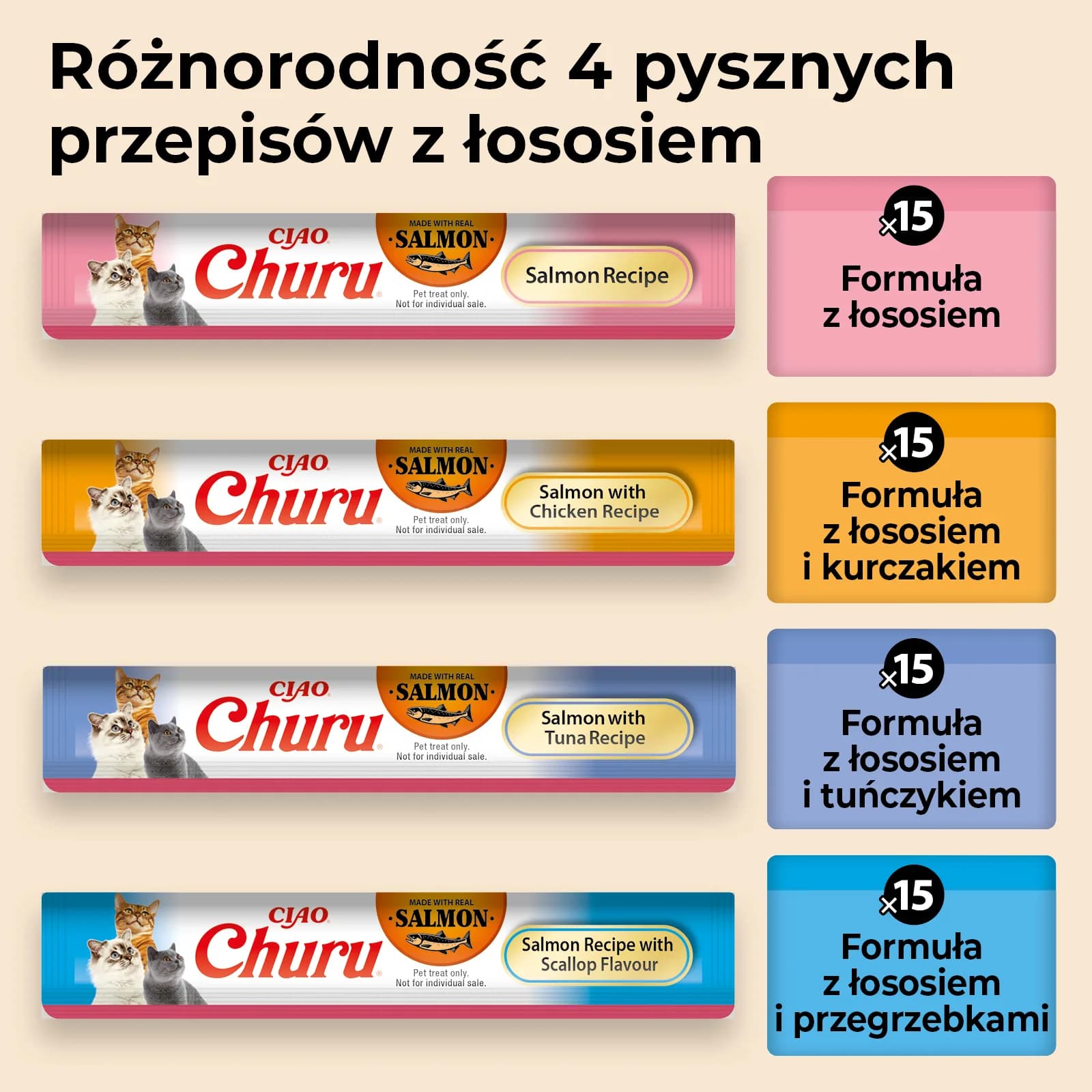 INABA Cat Churu 60P Churu Salmon 60 × 14 g przysmak dla kotów Salmon 840 g