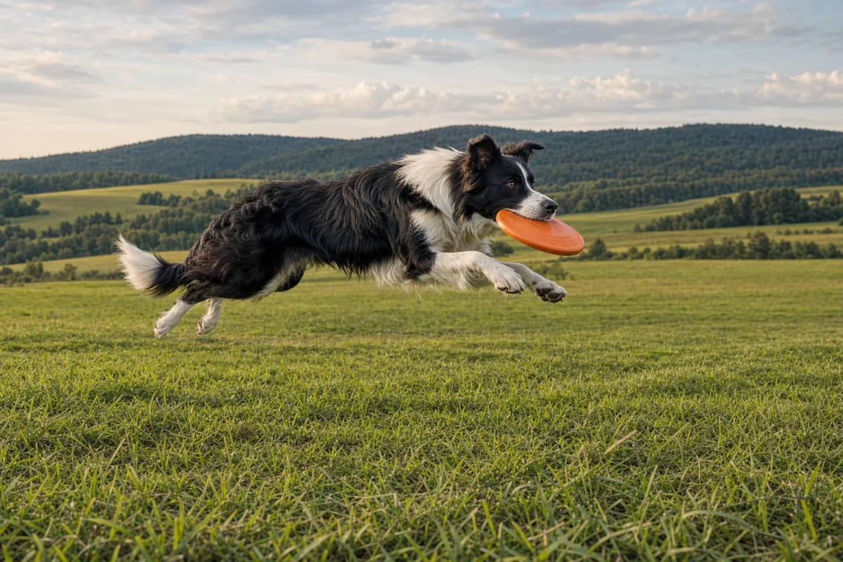 Border collie łapie dysk w locie