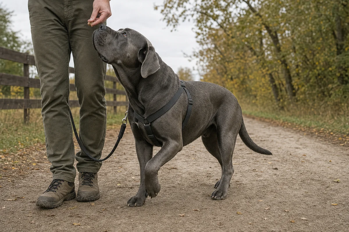 Cane corso podczas szkolenia na długiej lince