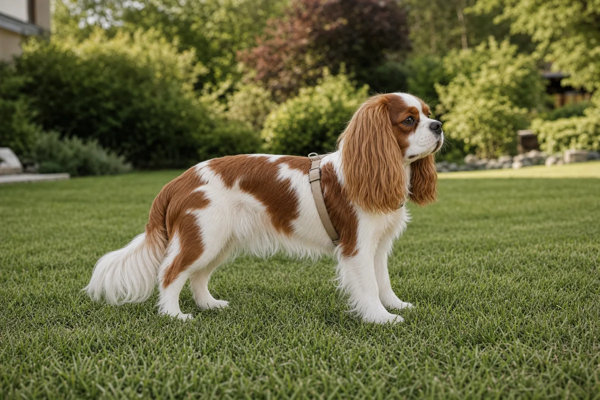 Cavalier king charles spaniel z profilu — umaszczenie blenheim