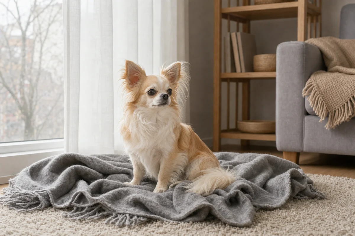 Chihuahua długowłosa z frędzlami na uszach