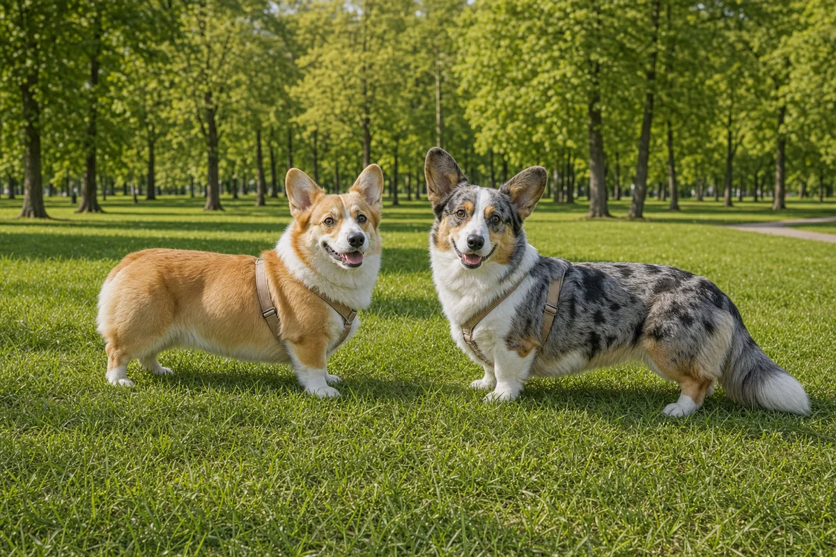 Corgi pembroke i corgi cardigan obok siebie