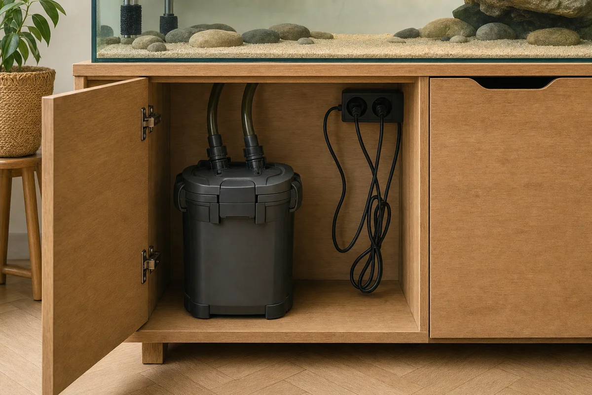Filtr zewnętrzny do akwaterrarium żółwia w szafce pod zbiornikiem