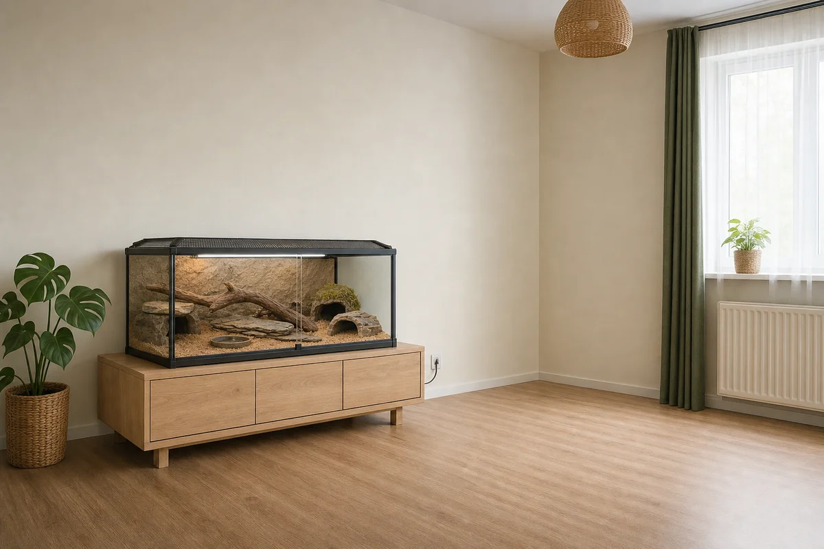 Gdzie postawić terrarium — na szafce przy ścianie wewnętrznej, z dala od okna i kaloryfera