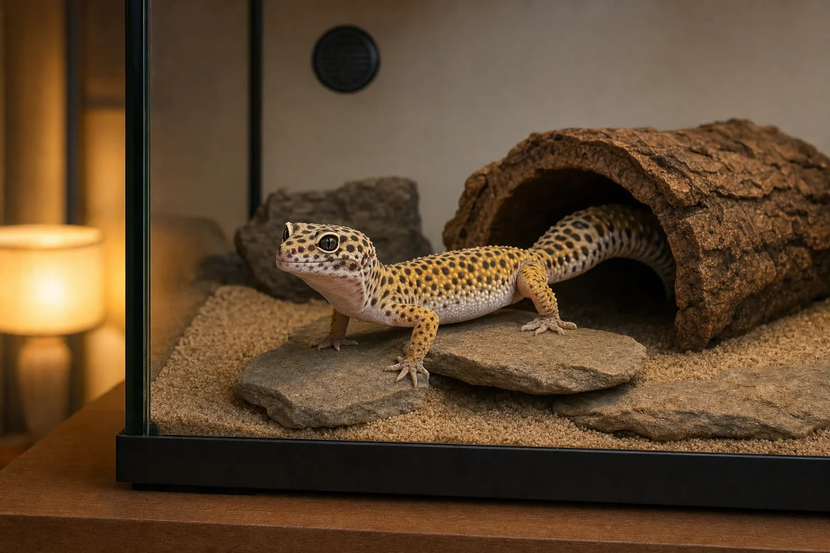 Gekon lamparci aktywny wieczorem w terrarium