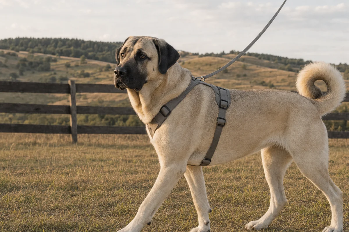 Kangal na spacerze na smyczy