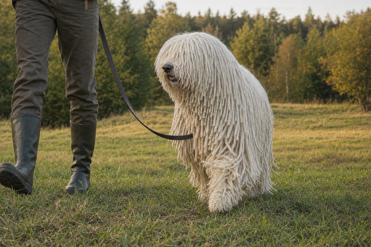 Komondor na spokojnym spacerze