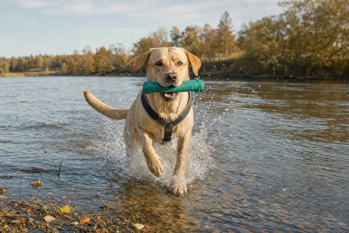 Labrador aportuje z rzeki