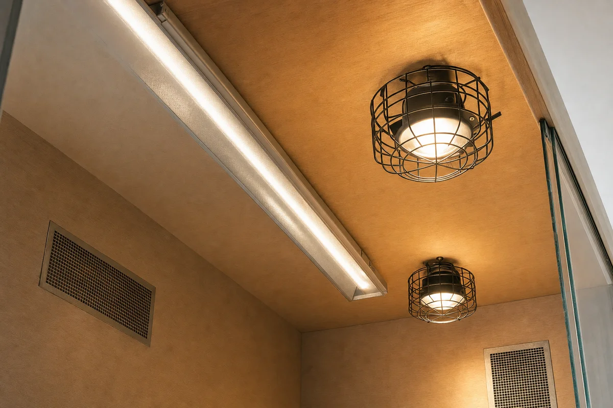 Lampa grzewcza i świetlówka UVB z odbłyśnikiem pod sufitem terrarium agamy