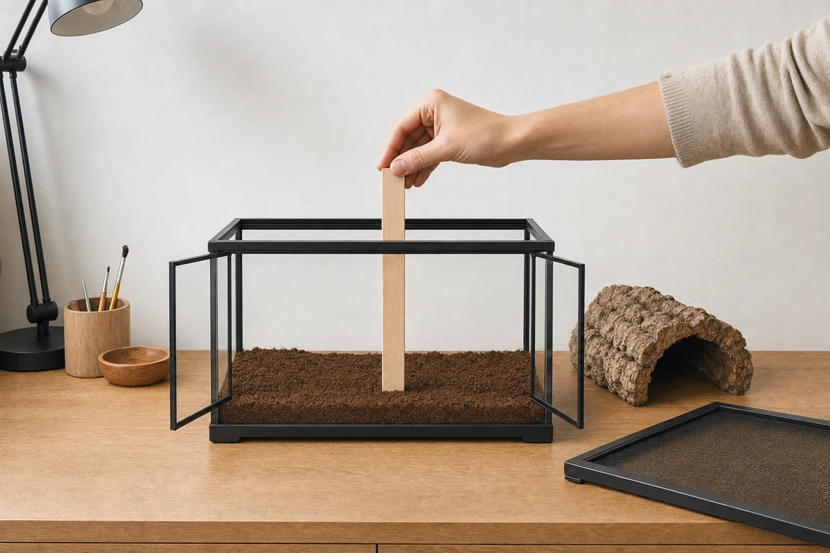 Mierzenie wysokości terrarium dla ptasznika nad podłożem