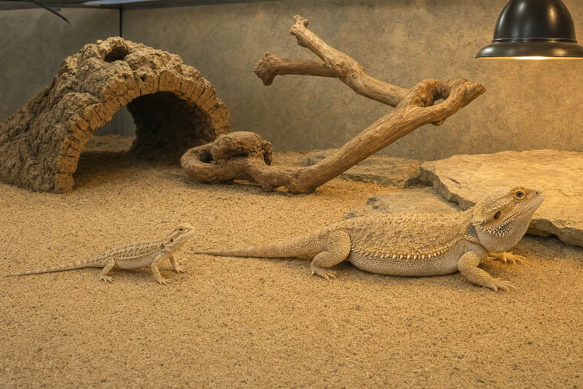 Młoda i dorosła agama brodata - porównanie wielkości