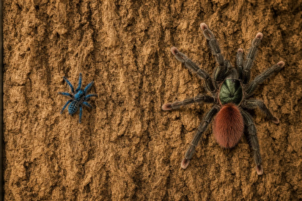 Młody i dorosły ptasznik Caribena versicolor — zmiana ubarwienia