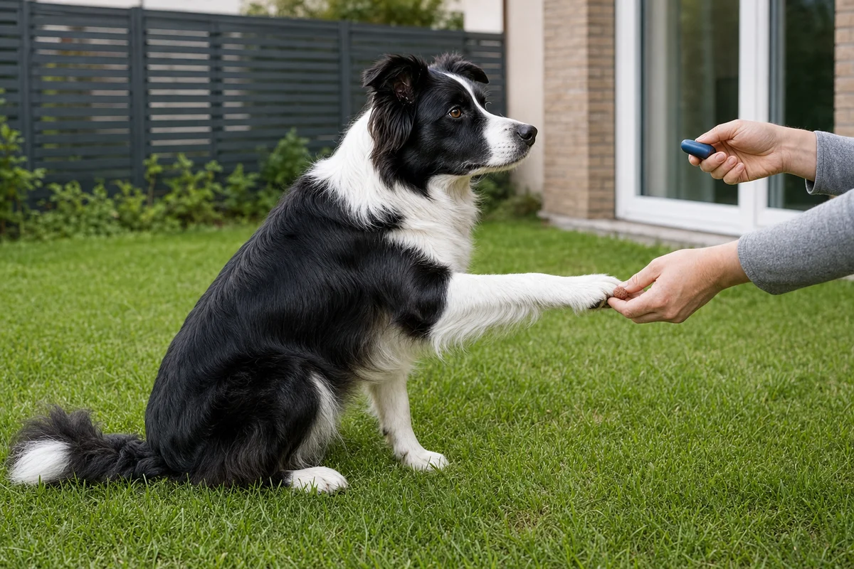 Nauka sztuczki „daj łapę” z klikerem - border collie