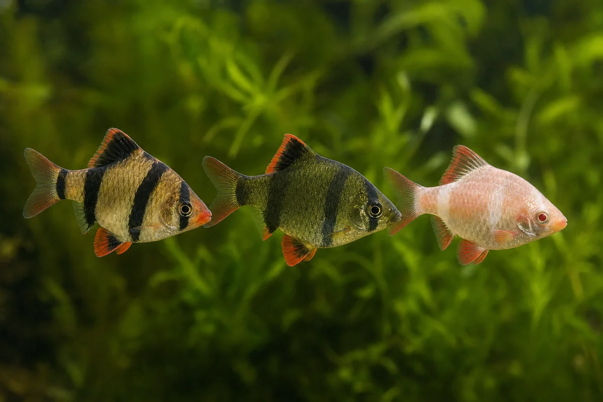 Odmiany brzanki sumatrzańskiej - naturalna, zielona i albinotyczna