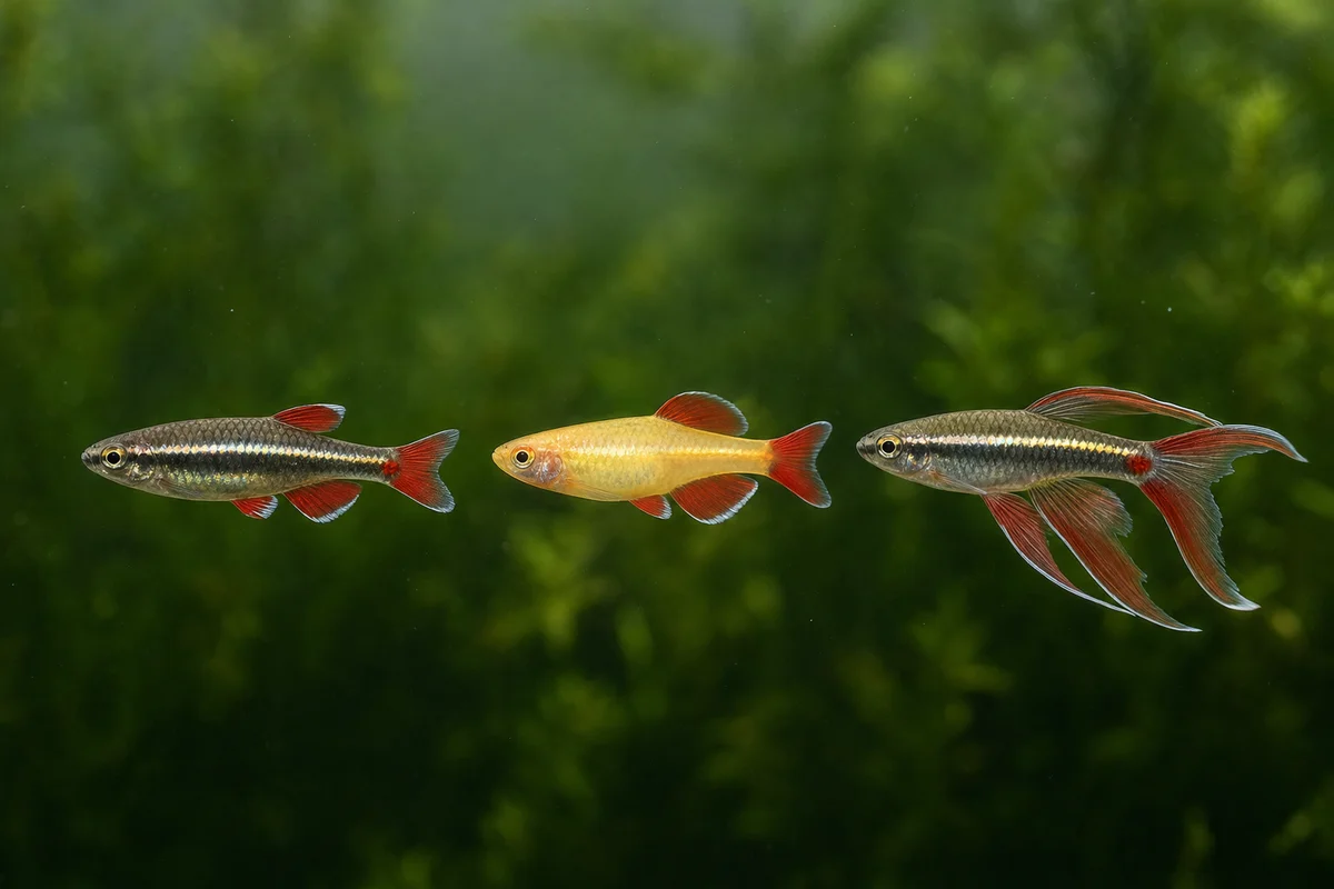 Odmiany kardynałka chińskiego - naturalna, złota i długopłetwa