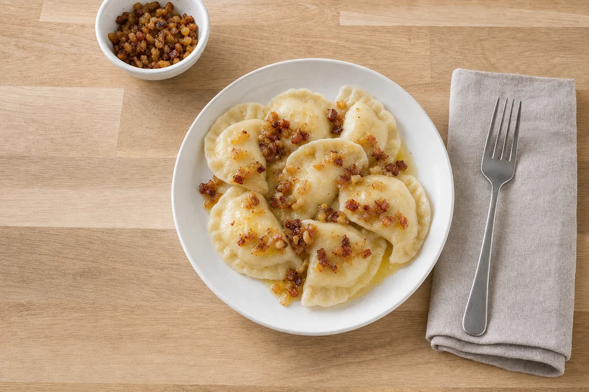 Pierogi ze skwarkami i cebulką — danie nie dla psa