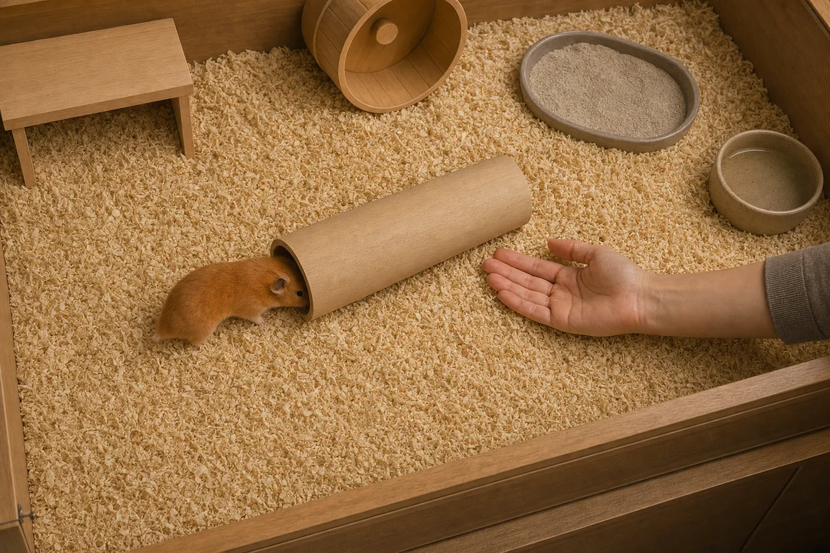 Przenoszenie nieoswojonego chomika w drewnianym tunelu zamiast w dłoni