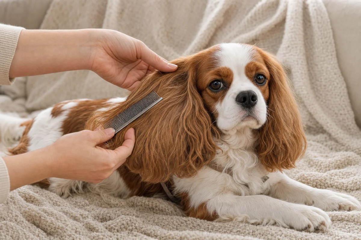 Rozczesywanie frędzli na uchu cavaliera grzebieniem