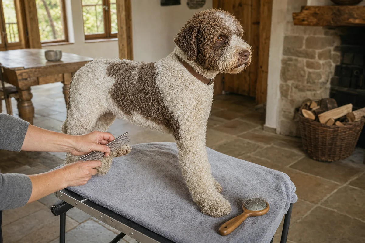 Rozczesywanie wełnistych loków lagotto romagnolo grzebieniem