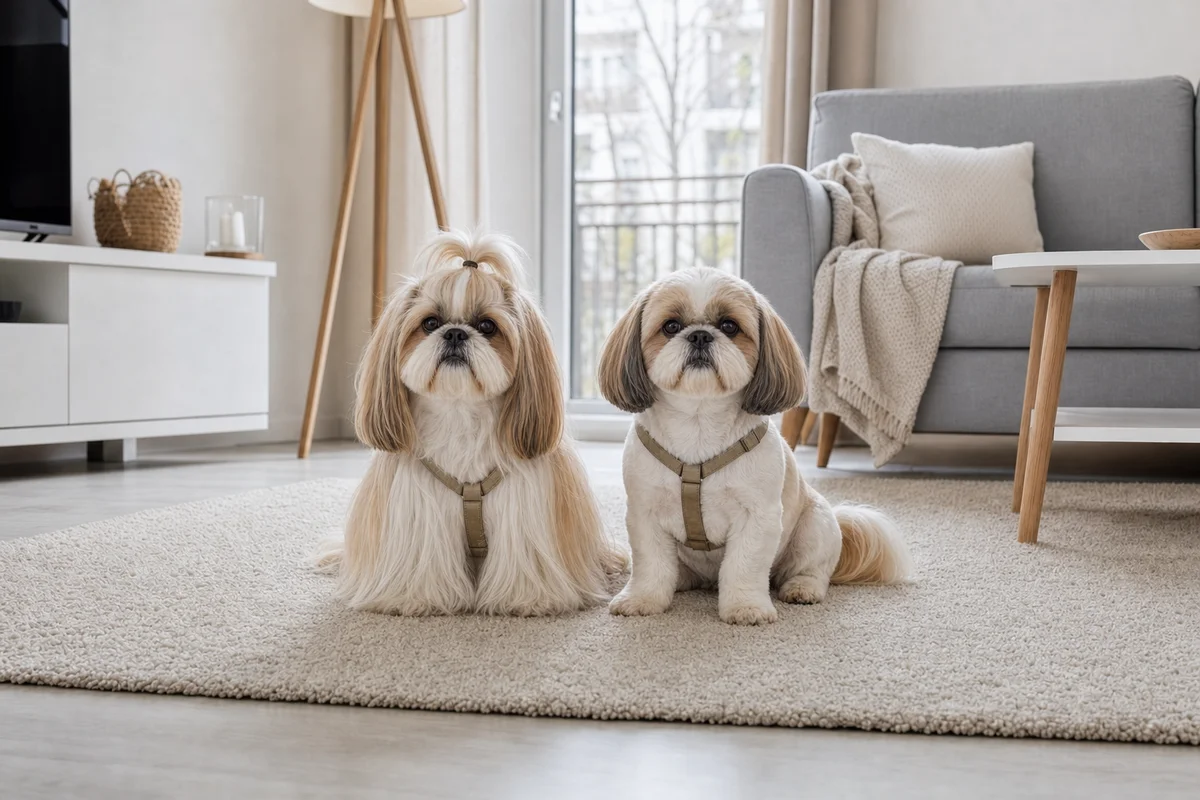 Shih tzu w długiej szacie i krótko ostrzyżony