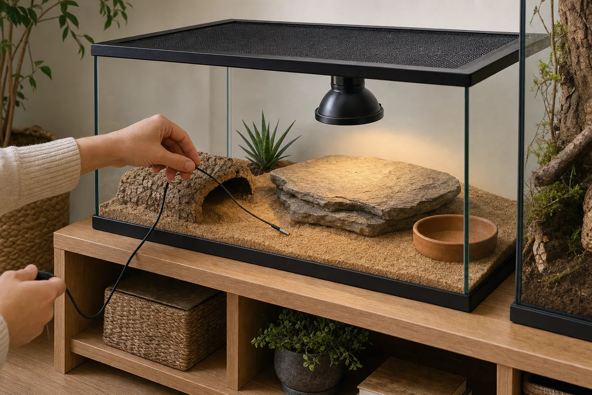 Sprawdzanie temperatury w nowym terrarium przed przyjazdem zwierzęcia