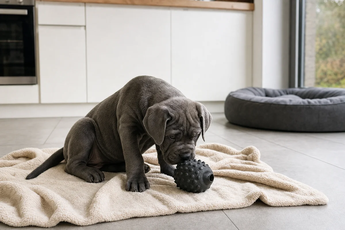 Szczeniak cane corso na kocu