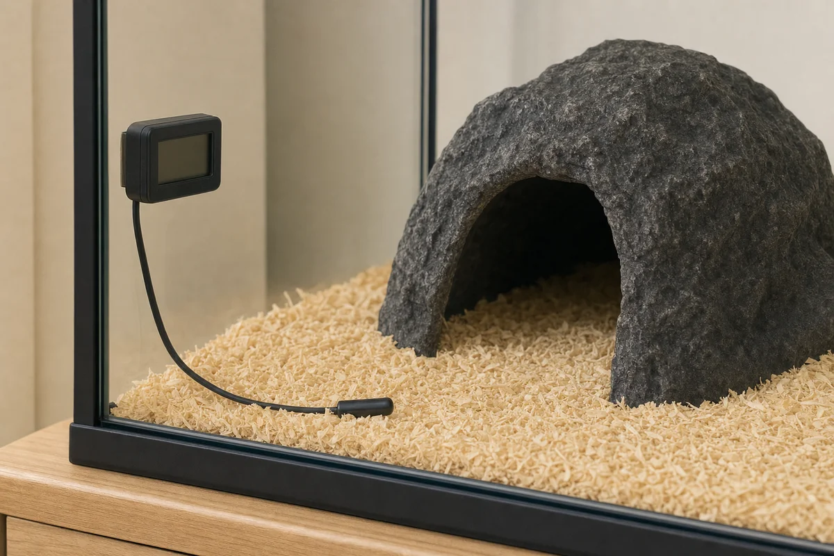 Termometr z czujnikiem przy dnie terrarium węża
