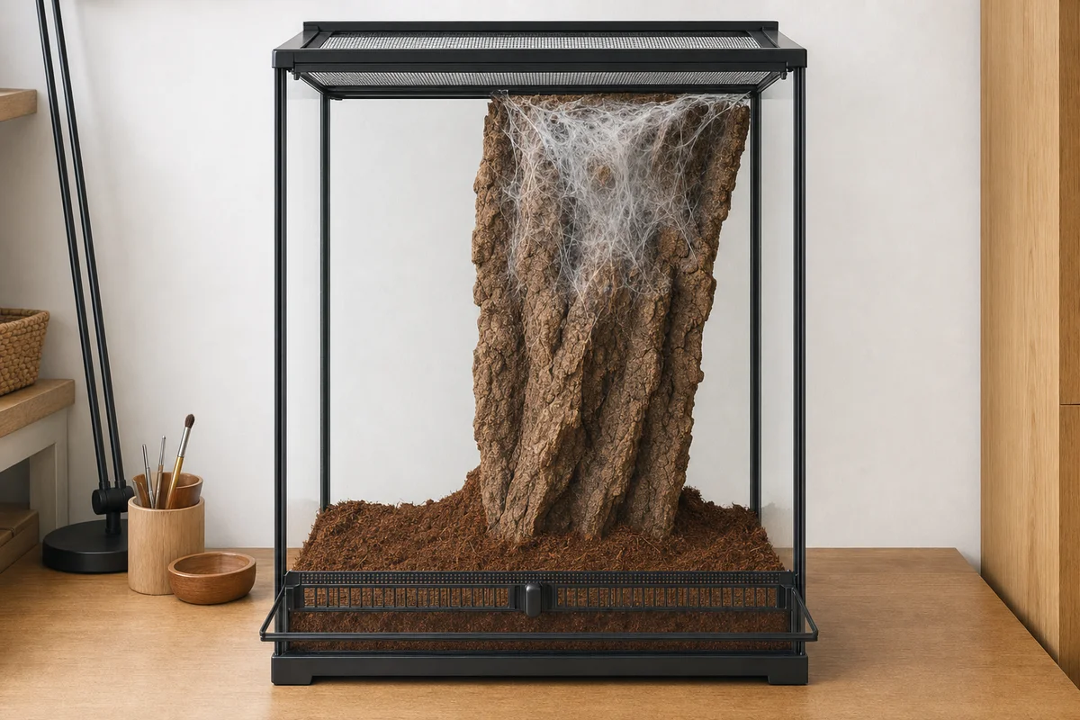 Terrarium dla ptasznika nadrzewnego z korą korkową i wentylacją