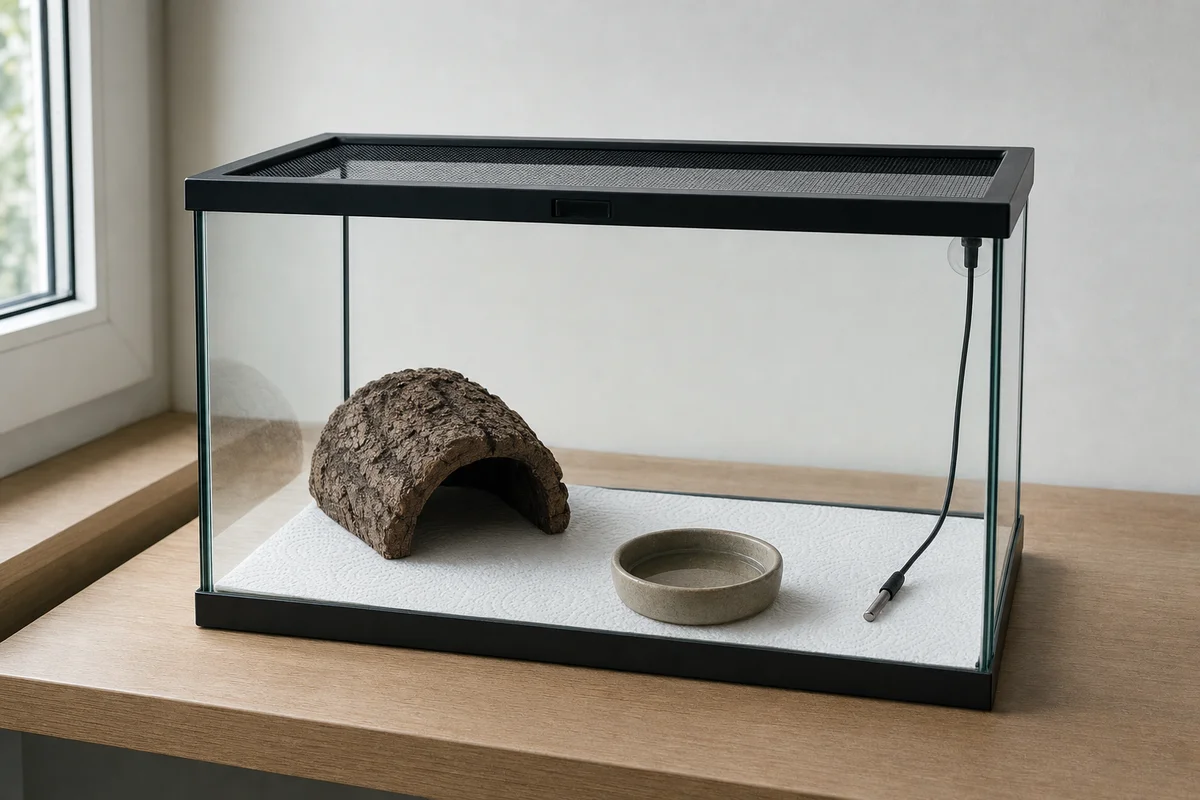 Terrarium kwarantannowe przygotowane przed adopcją gada