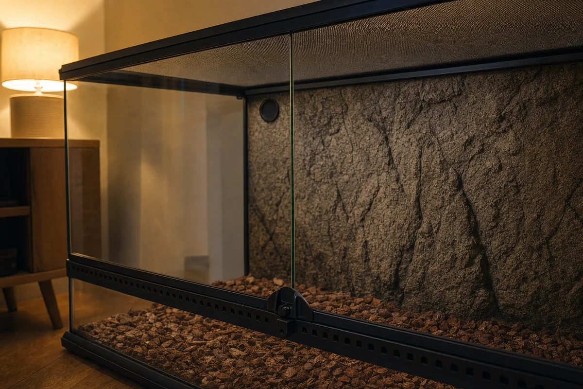 Terrarium węża zabezpieczone przed ucieczką - blokada szyb i zaślepiony przepust