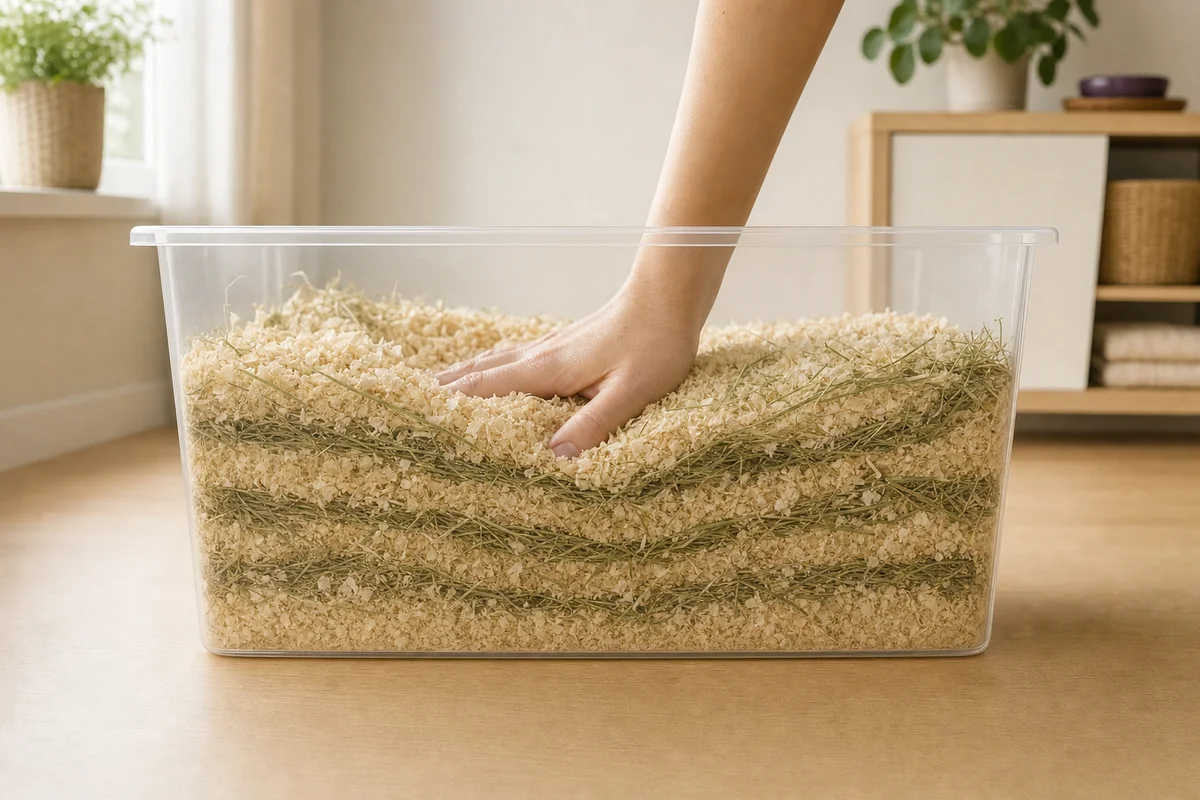 Test dłoni — warstwa ściółki przełożonej sianem tak gruba, że nie czuć dna