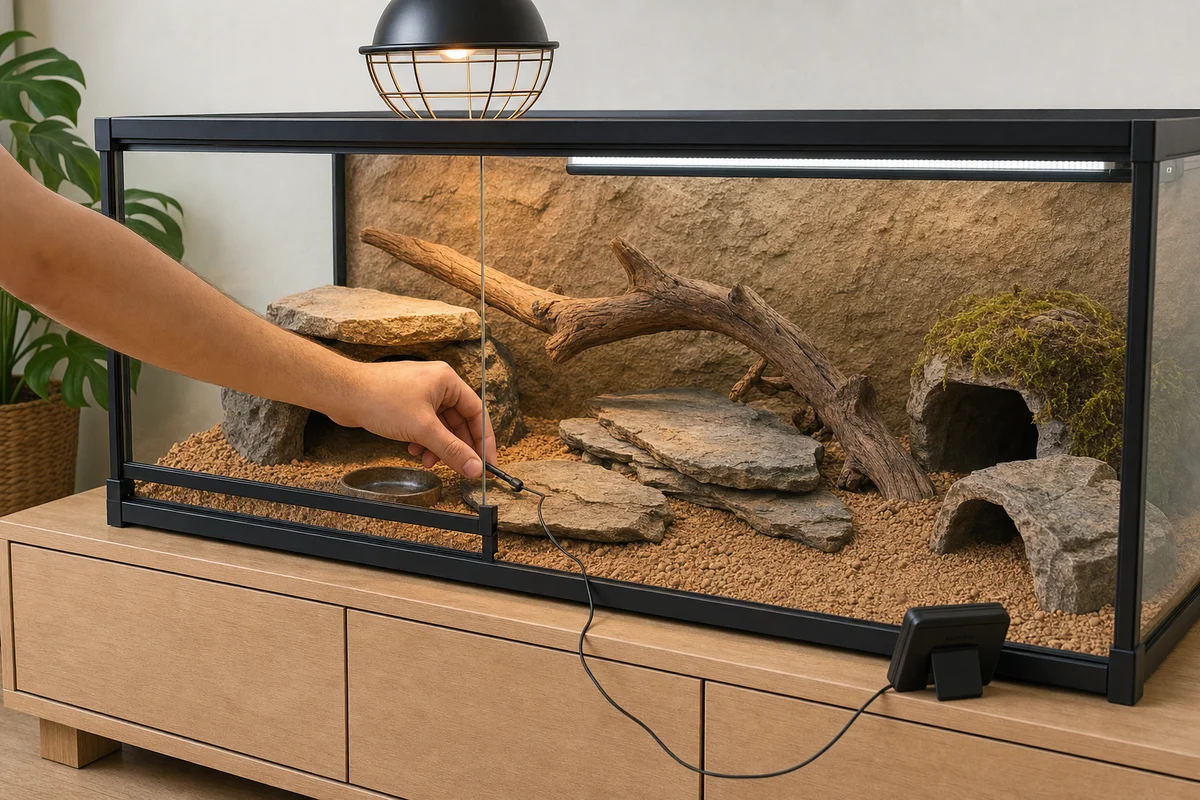 Uruchomienie terrarium przed przyjazdem gada — pomiar temperatury