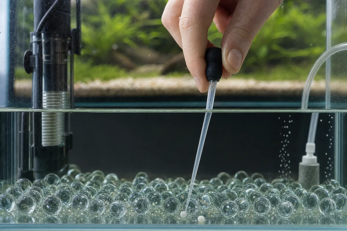 Usuwanie białej, martwej ikry pipetą w tarlisku