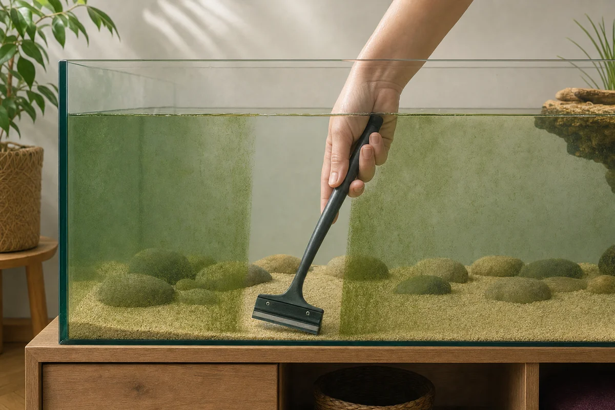 Usuwanie glonów z szyby akwaterrarium żółwia