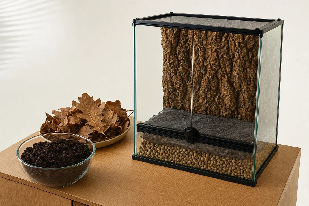 Warstwy terrarium bioaktywnego — drenaż, siatka i podłoże