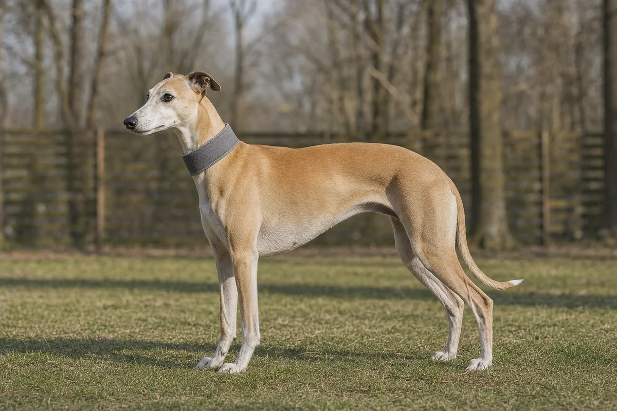 Whippet z profilu - sylwetka charta