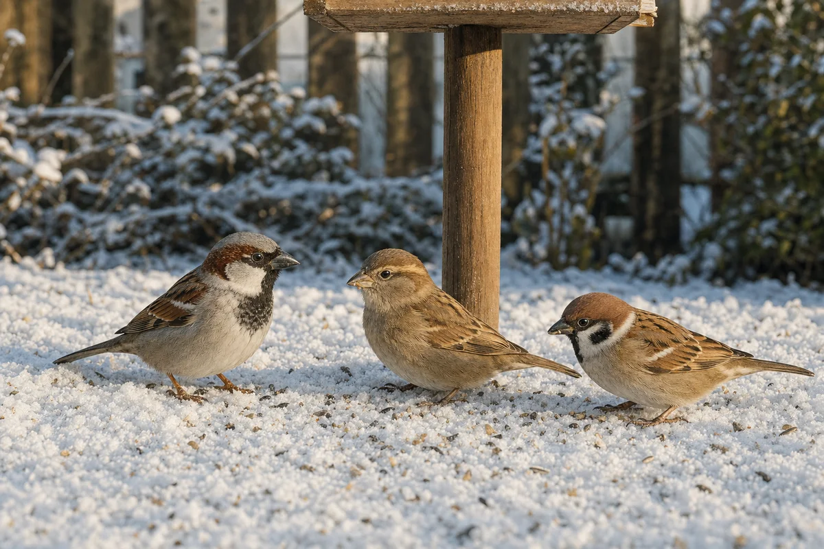 Wróbel samiec, wróbel samica i mazurek — porównanie
