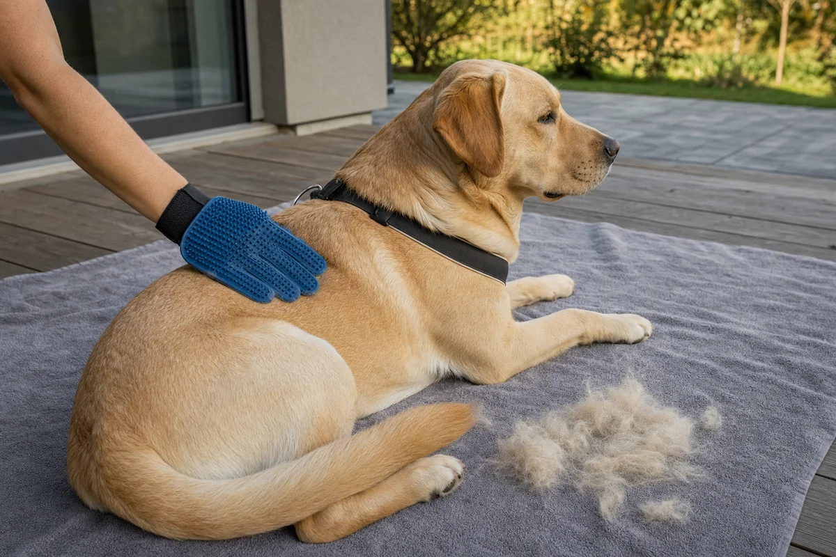 Wyczesywanie krótkiej sierści labradora rękawicą