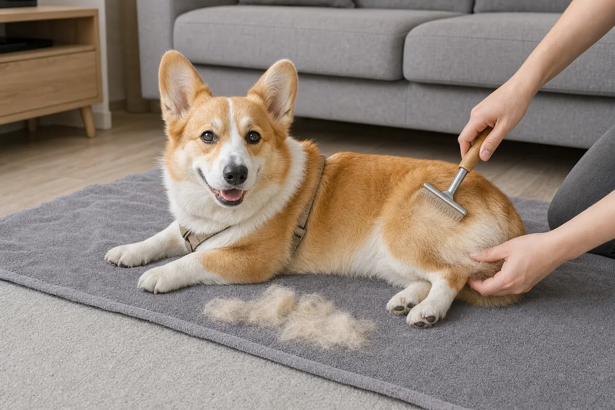 Wyczesywanie podszerstka corgi szczotką