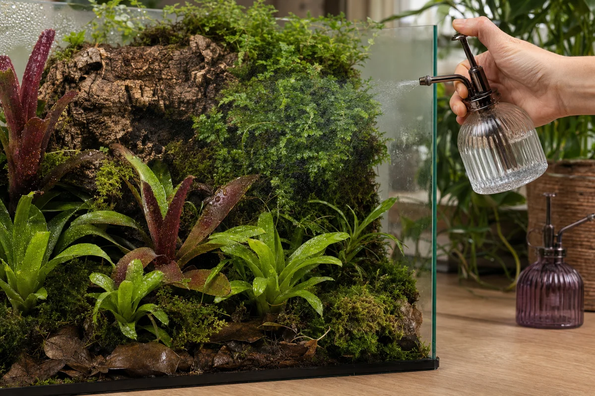Zraszanie terrarium drzewołaza - wysoka wilgotność